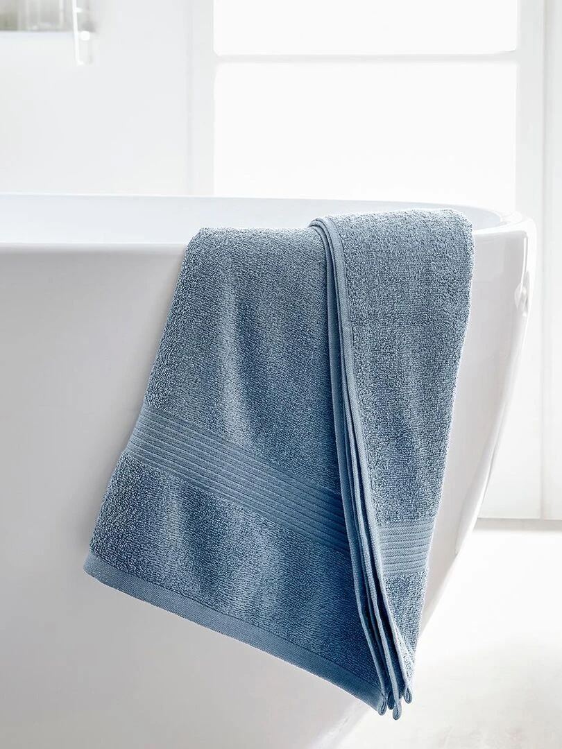 Lot de 2 serviettes de toilettes et 2 draps de bain coton uni ESSENTIAL Bleu gris