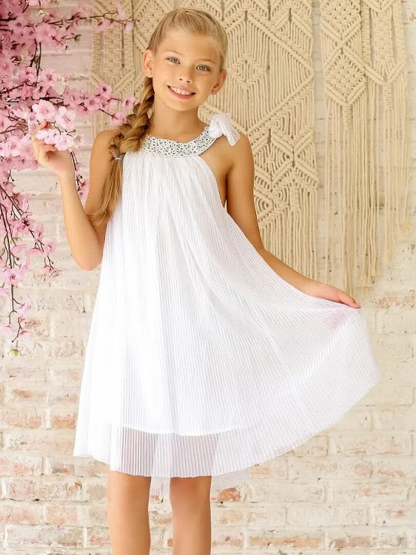 Robe Cérémonie Fille Voile Blanc Col Liberty Violet ALIZEE La Faute à Voltaire Blanc Violet