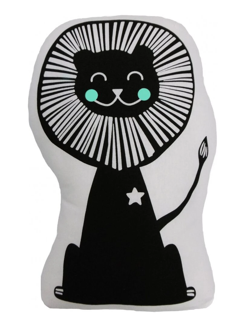 Future Home Coussin coton blanc avec lion noir 36x25cm Blanc