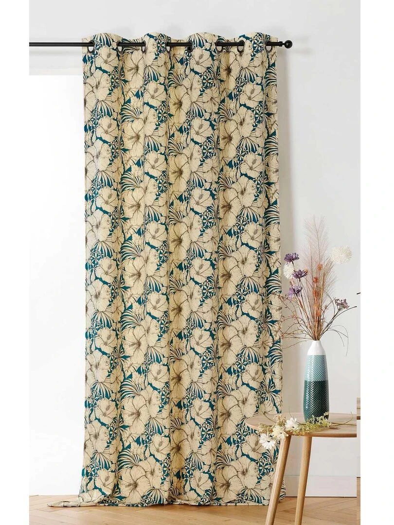 Rideau à motif floral Bleu canard