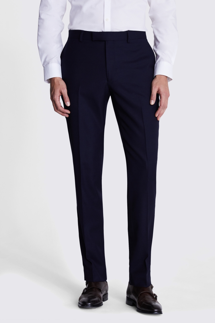 Italian Slim Fit Navy Hopsack Trousers Buy Online at Moss