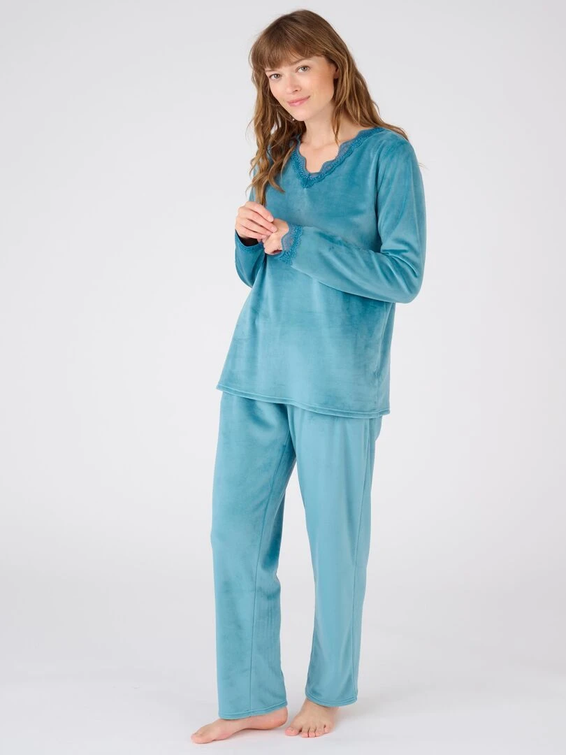 Pyjama dentelle velours Thermolactyl Damart Bleu turquoise