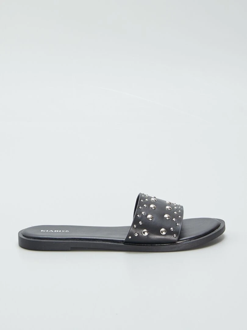 Mules plates cloutées noir