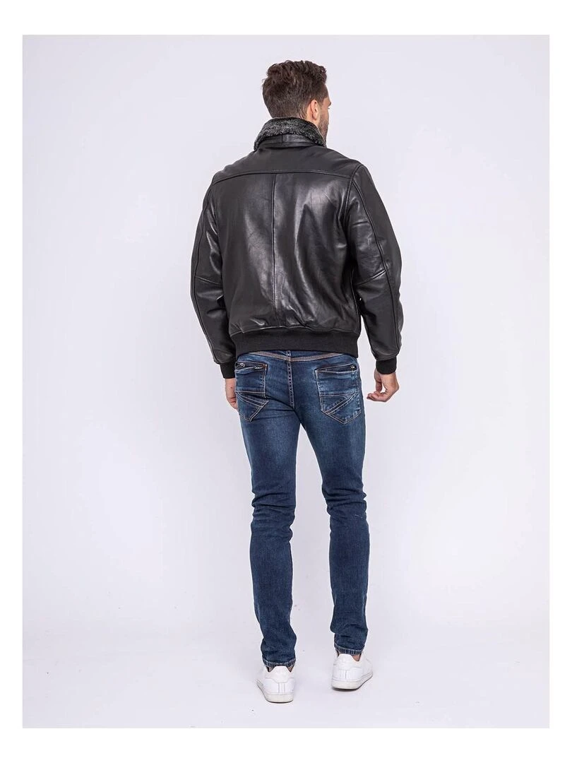 Blouson cuir pilote BANDIDAS Noir