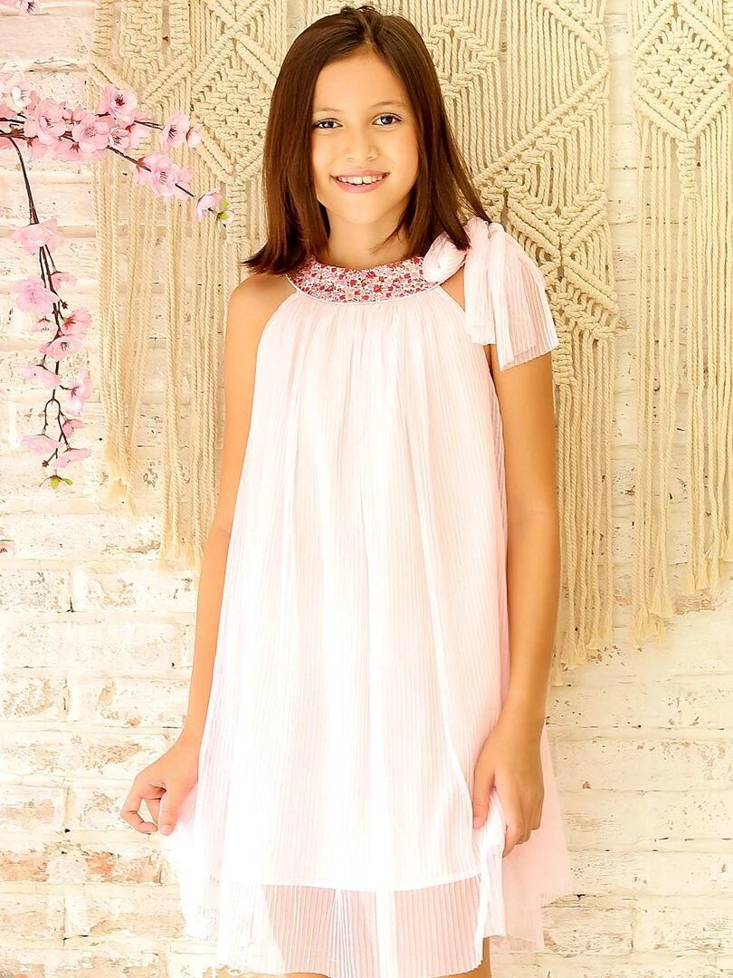 Robe Cérémonie Fille Voile Rose Col Liberty ALIZEE La Faute à Voltaire Rose