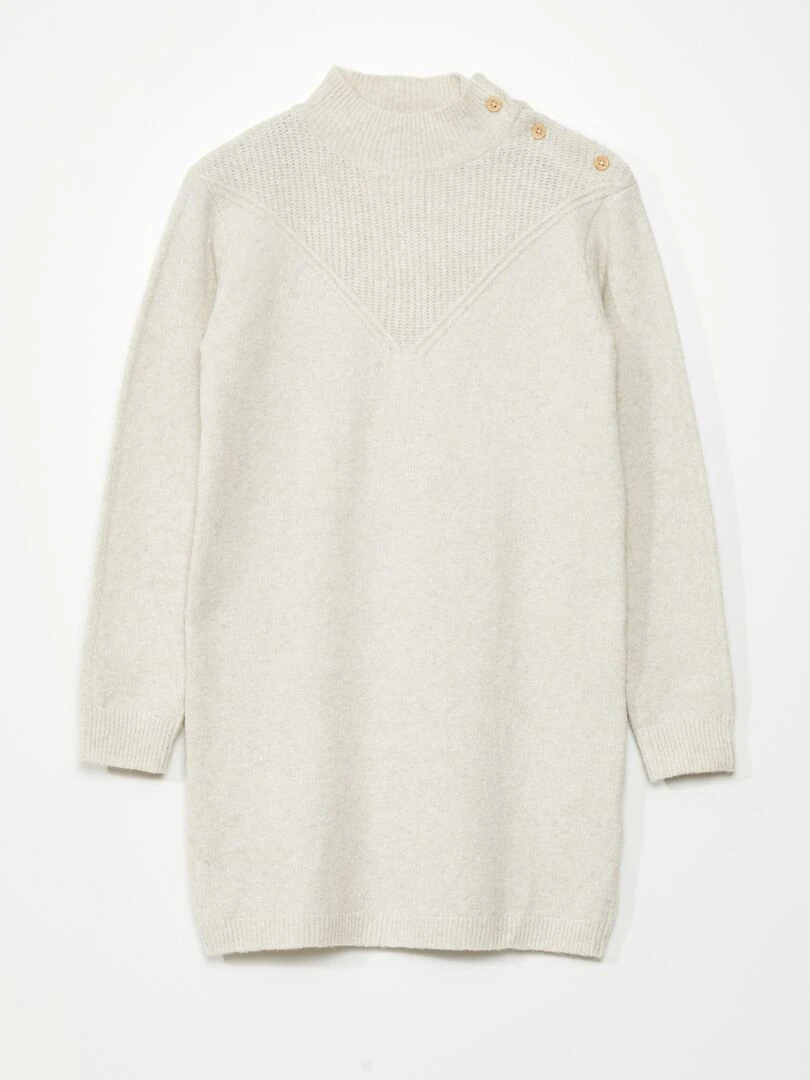 Robe pull en maille col montant Beige