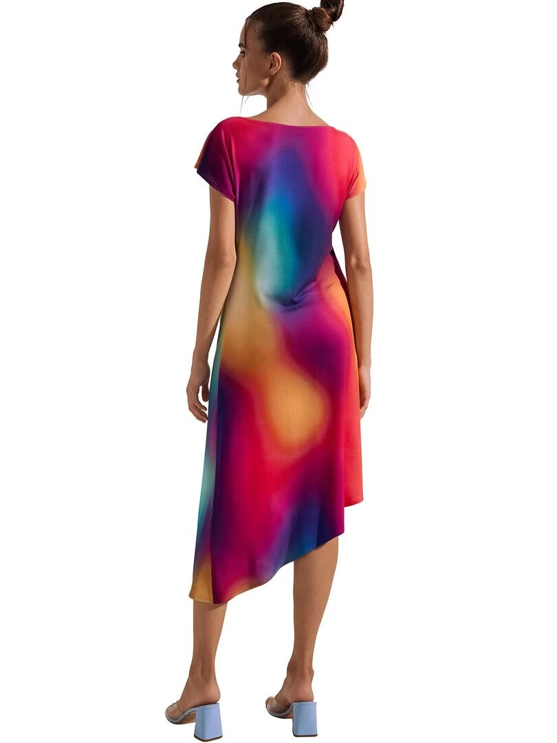 Robe estivale asymétrique manches courtes Olympia Multicolore