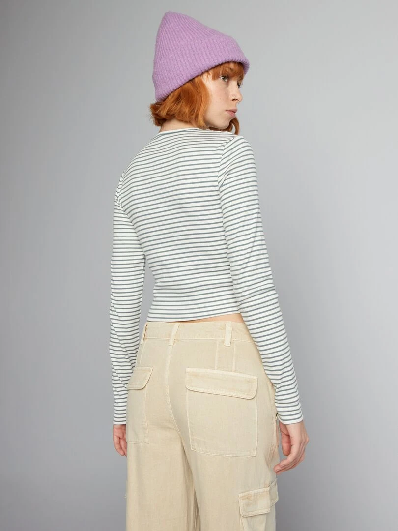 Crop top côtelé à rayures   Gris/blanc