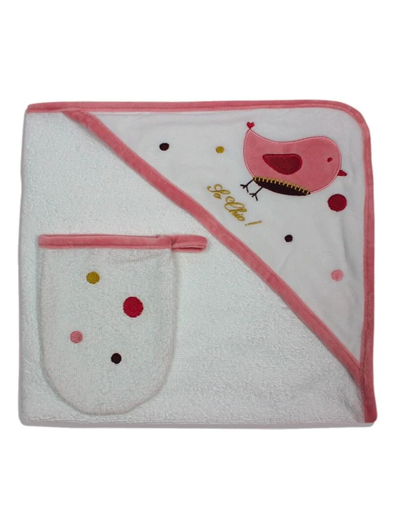 Sortie de Bain + Gant "BIRD" LES CHATOUNETS Rose