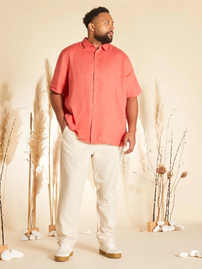 Chemise en lin à manches courtes Corail