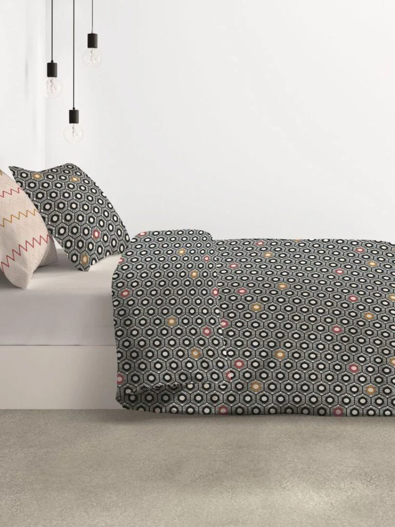 Parure de lit housse de couette avec taies d'oreiller 100% Coton 57 fils Himba Black   Multicolore