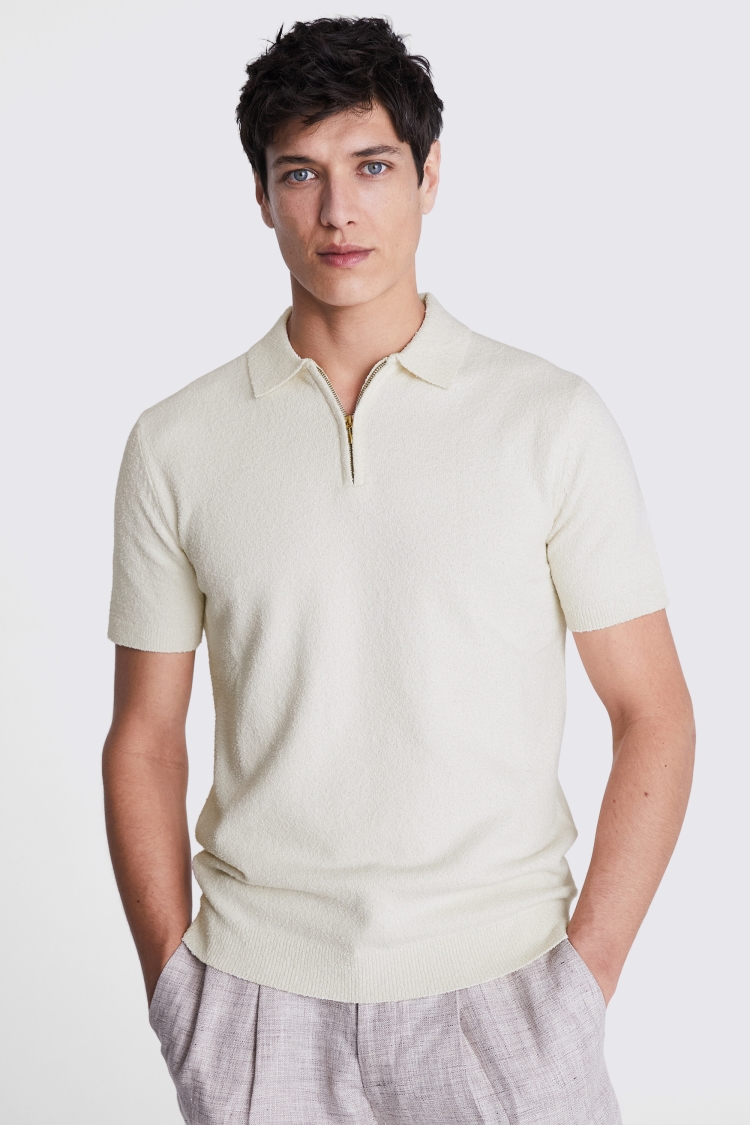 Ecru Bouclé Zip-Neck Polo Shirt Buy Online at Moss