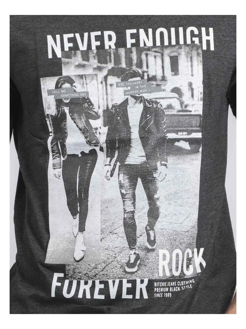 T shirt col rond pur coton JAMIJEL   gris anthracite