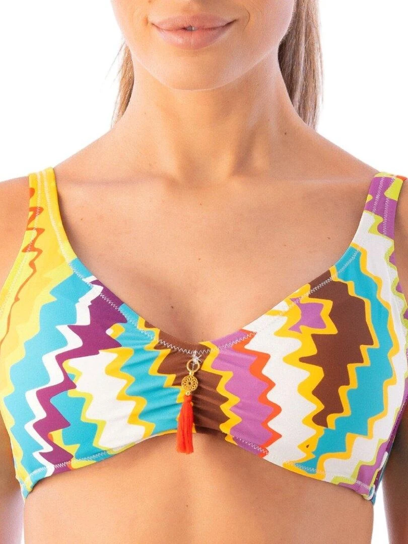 Haut de maillot de bain triangle coqué Camila Multicolore