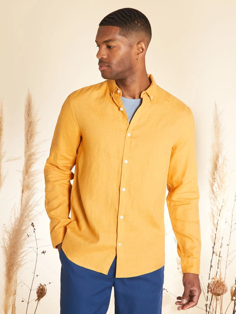 Chemise droite en lin Jaune