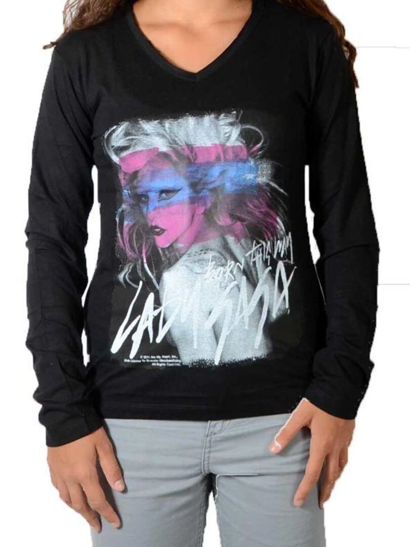 Tee Shirt Little Eleven Paris Gaga LS Mixte Garçon  Fille  Lady Gaga Noir   Noir
