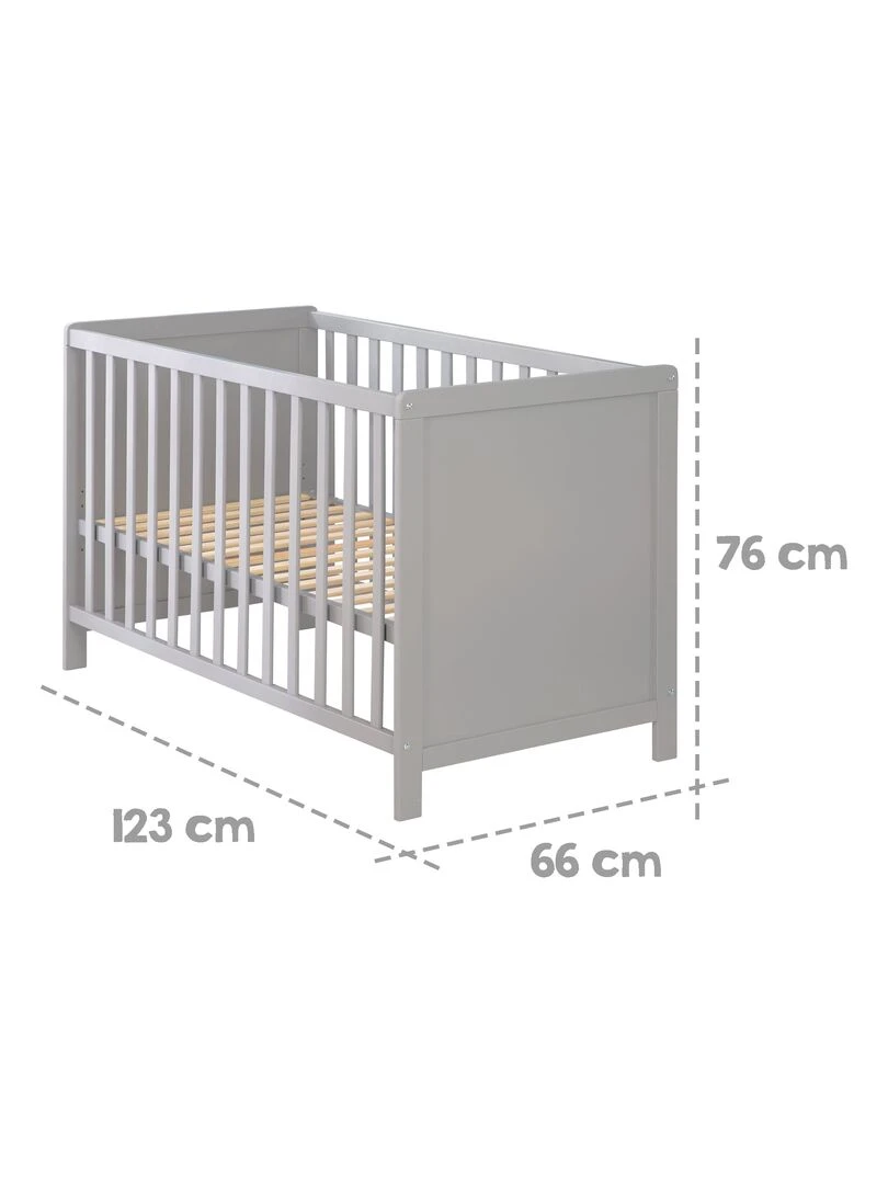 ROBA Lit Cododo 60 x 120 cm   Bois Gris   Réglable   5 Barreaux Amovibles   Gris