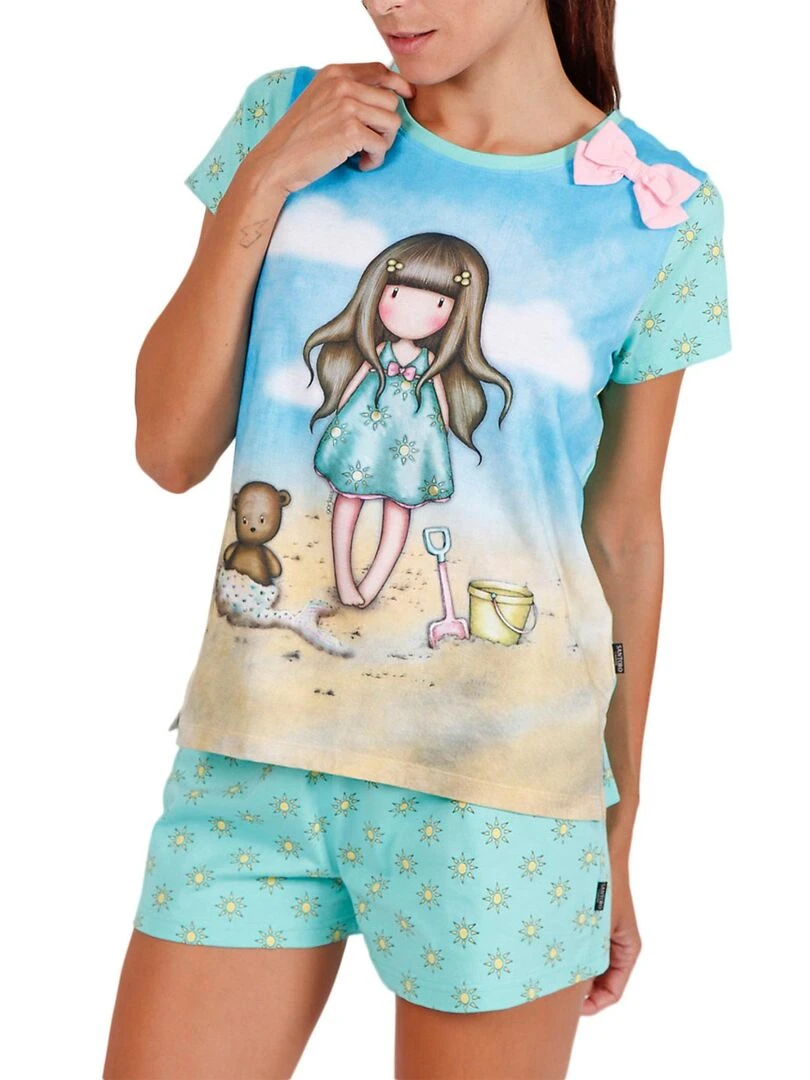 Pyjama short t shirt Hello Summer Santoro bleu Bleu