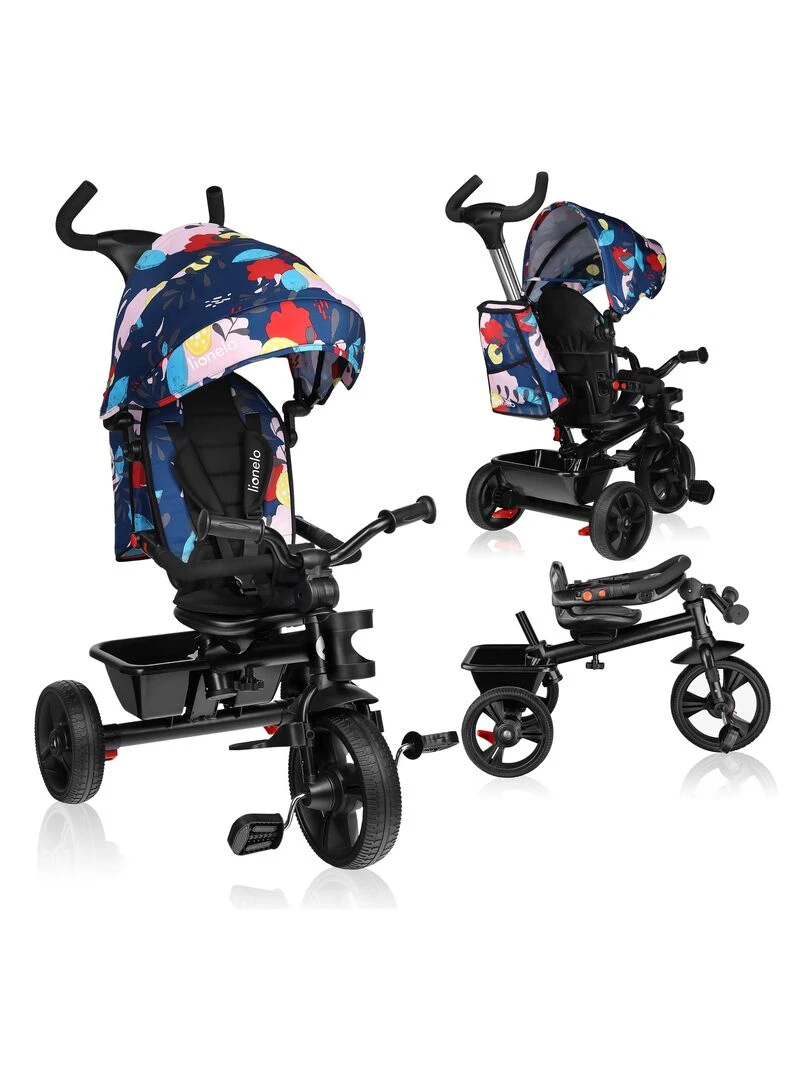 LIONELO Haari Tricycle bébé évolutif Jusqu'à 25 Kg Siège réversible Panier Sac Multicolore