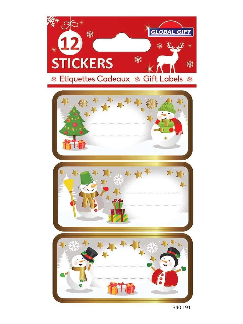 12 étiquettes adhésives de Noël Bonhommes de neige N/A