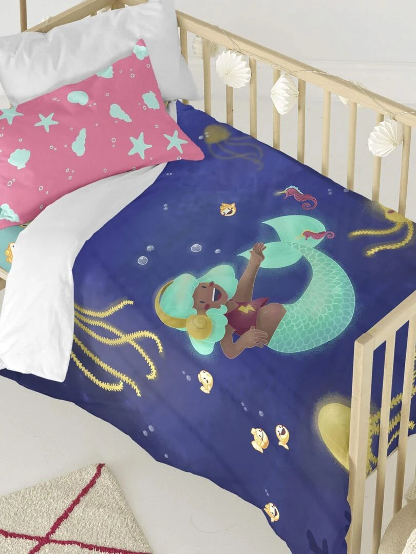Parure housse de couette 2 pièces Happy mermaid Lit Bébé "Happyfriday" Multicolore