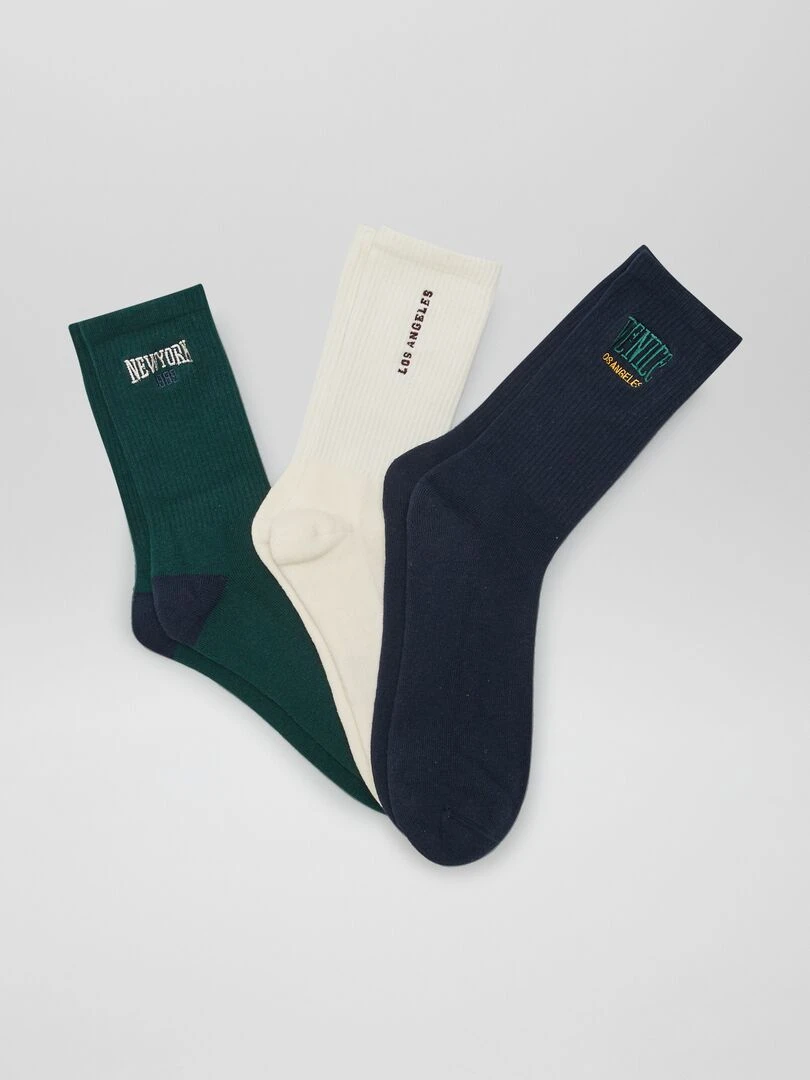 Lot de 3 chaussettes avec message Vert/crème/bleu