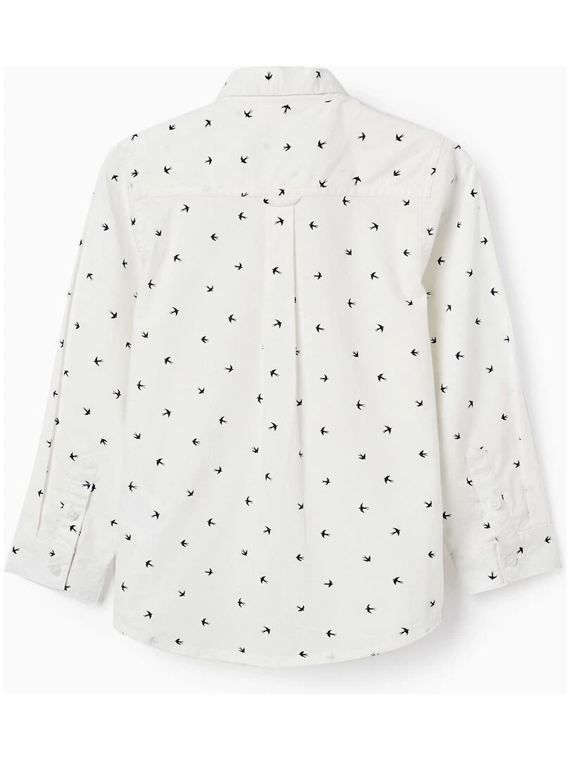 Chemise en coton à motif pour garçon 'Hirondelles' manches longues FLYING BIRDS Blanc