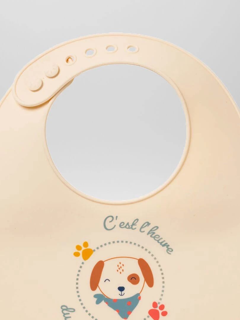 Bavoir en silicone à poche récupératrice beige