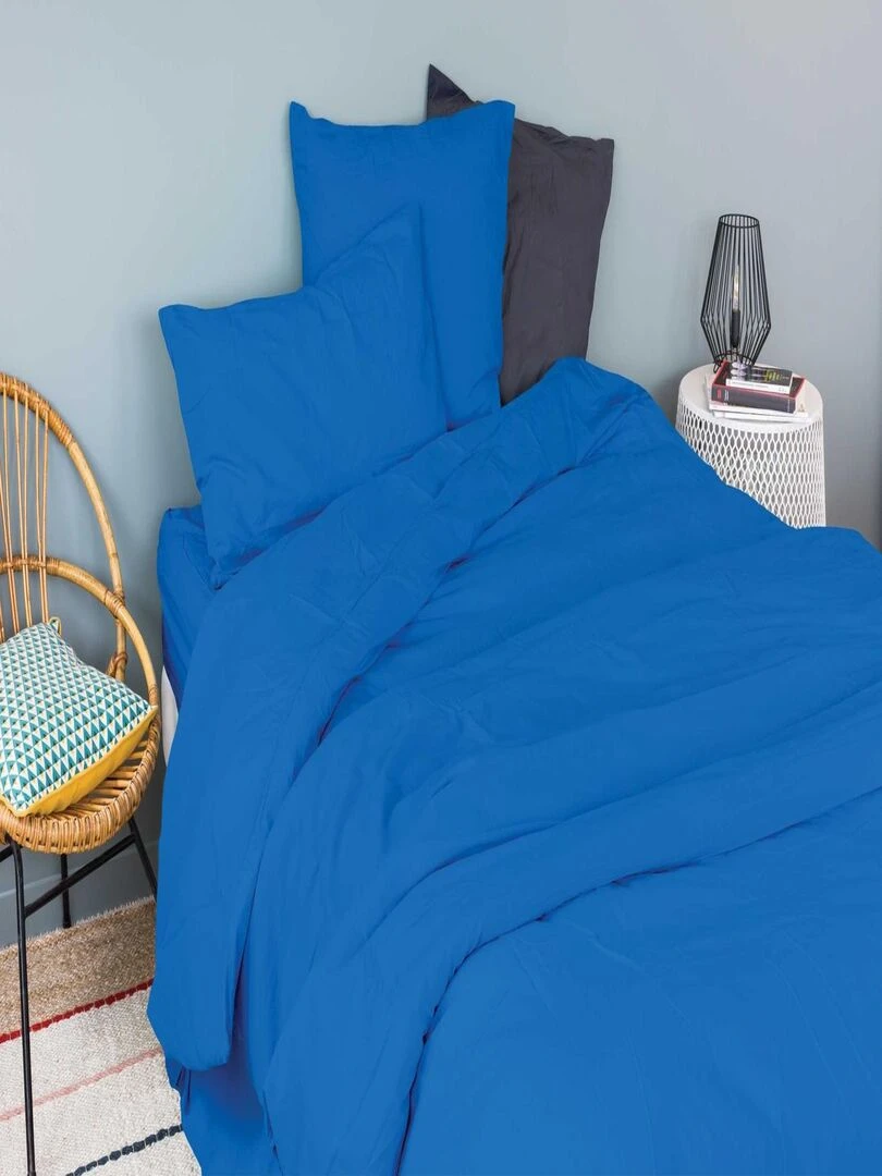 Housse Pour Edredon en Coton Lavé Bleu foncé