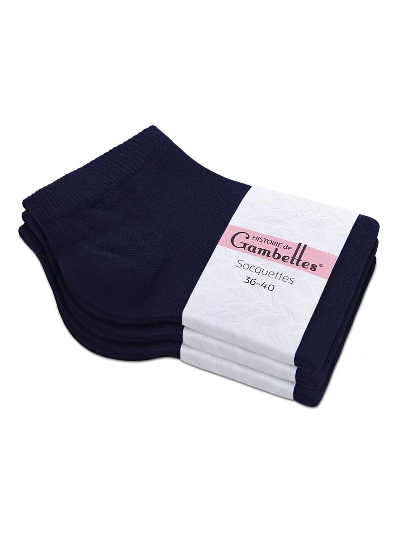Socquettes Coton Prémium Lot 3 Paires Fabrication UE Bleu marine