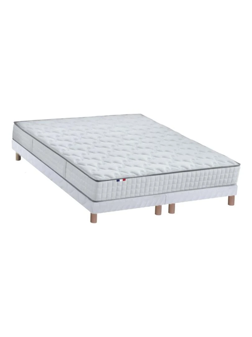 Ensemble Matelas Ressorts + Mémoire de forme ODYSSEE + Sommier Made in France Sommier Blanc Blanc