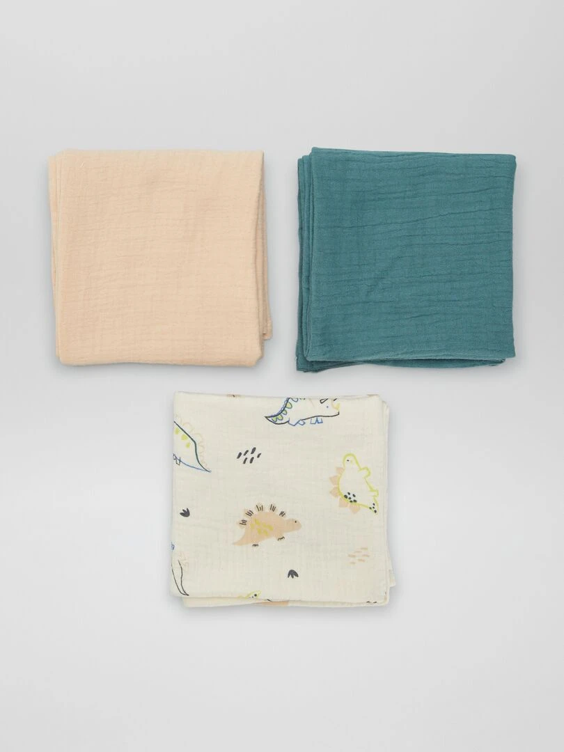 Lot de 3 langes en gaze de coton   Vert/beige