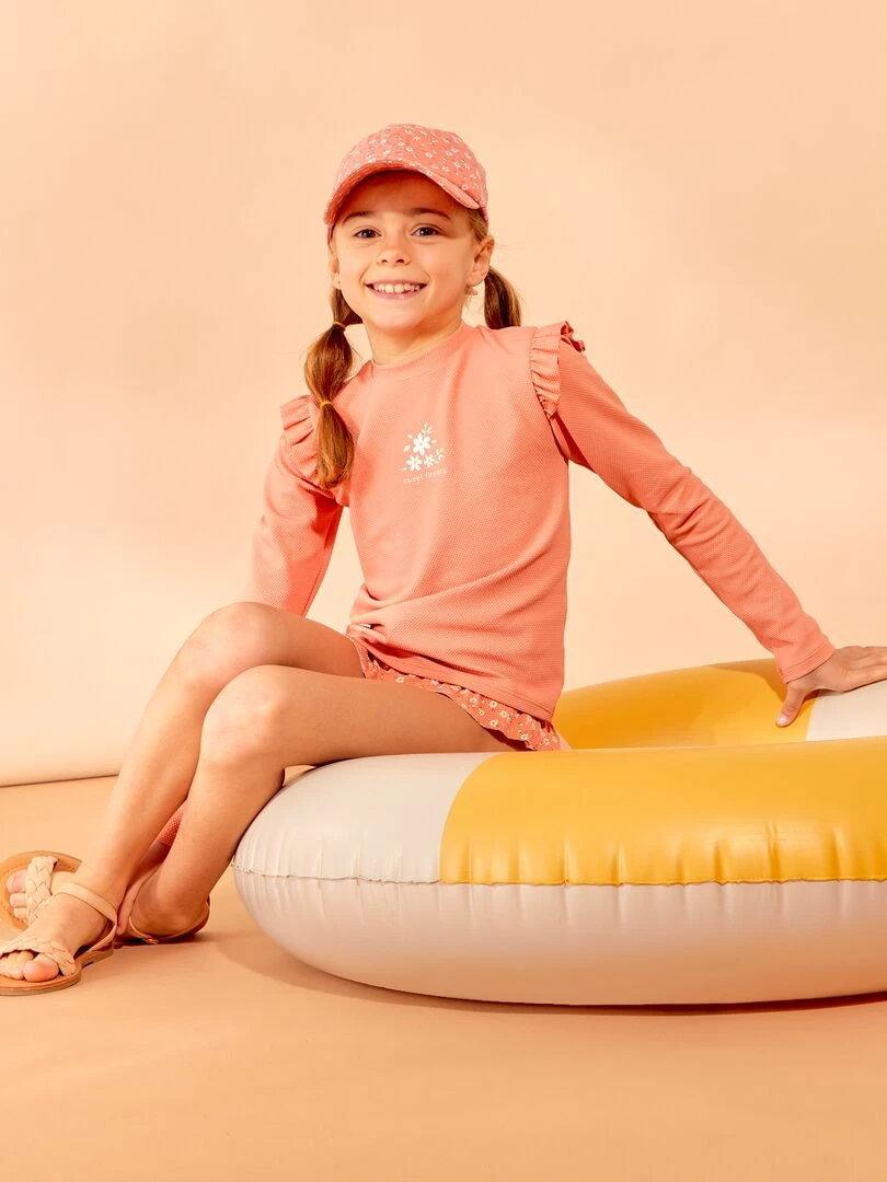 Casquette fleurie en coton   Rose