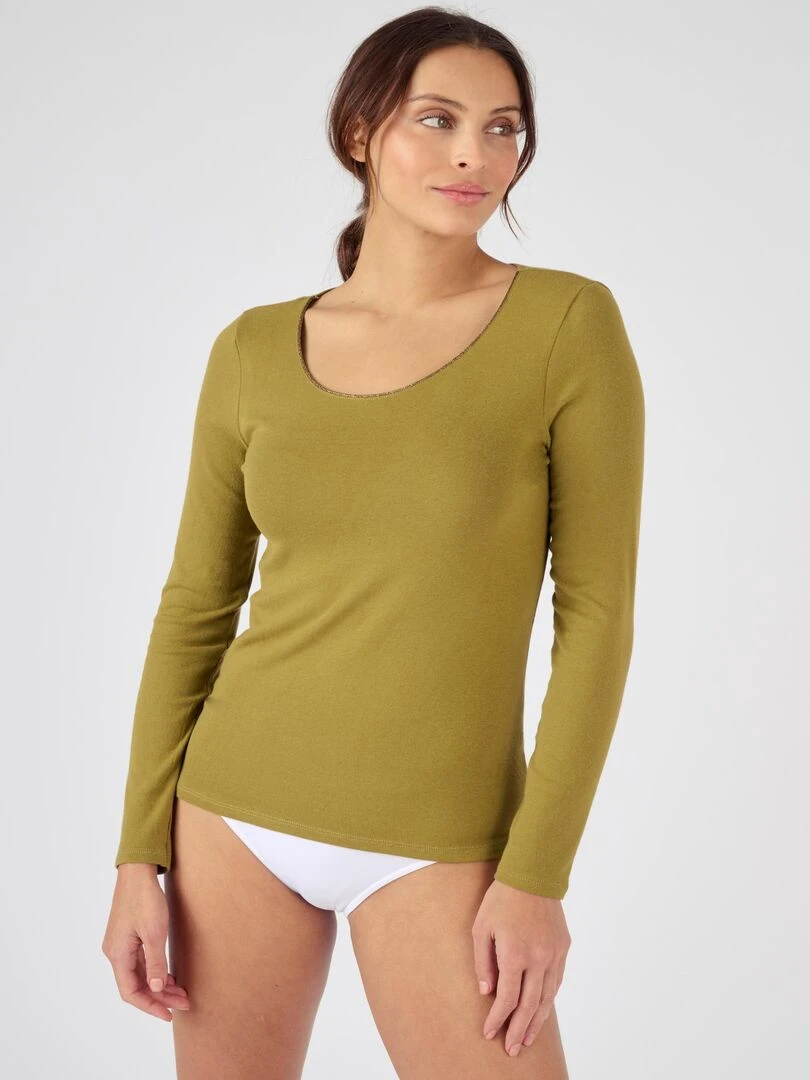 Tee shirt manches longues Thermolactyl Sensitive biais fils brillants Damart Bronze