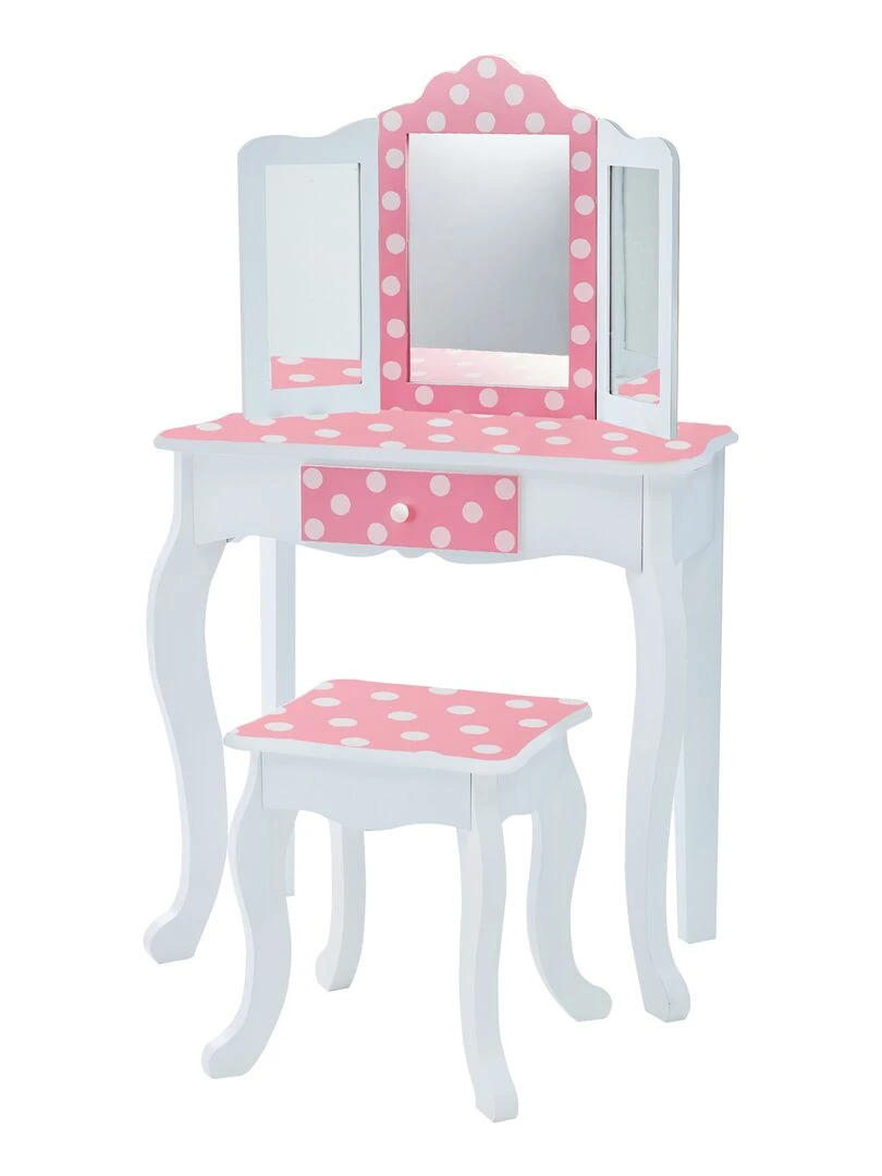 Coiffeuse enfant en bois table maquillage miroir tabouret Fantasy Fields Teamson TD 11670F Rose