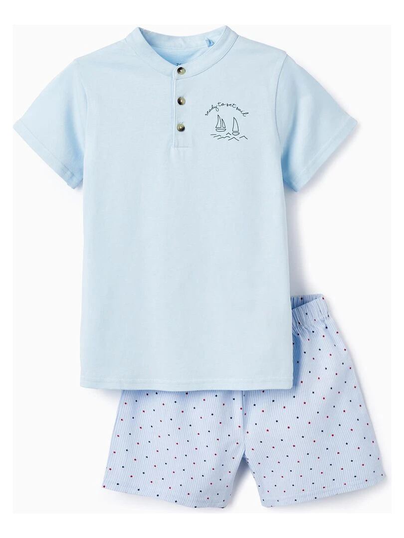 Pyjama En Coton Avec Étoiles Pour Garçon manches courtes Bleu
