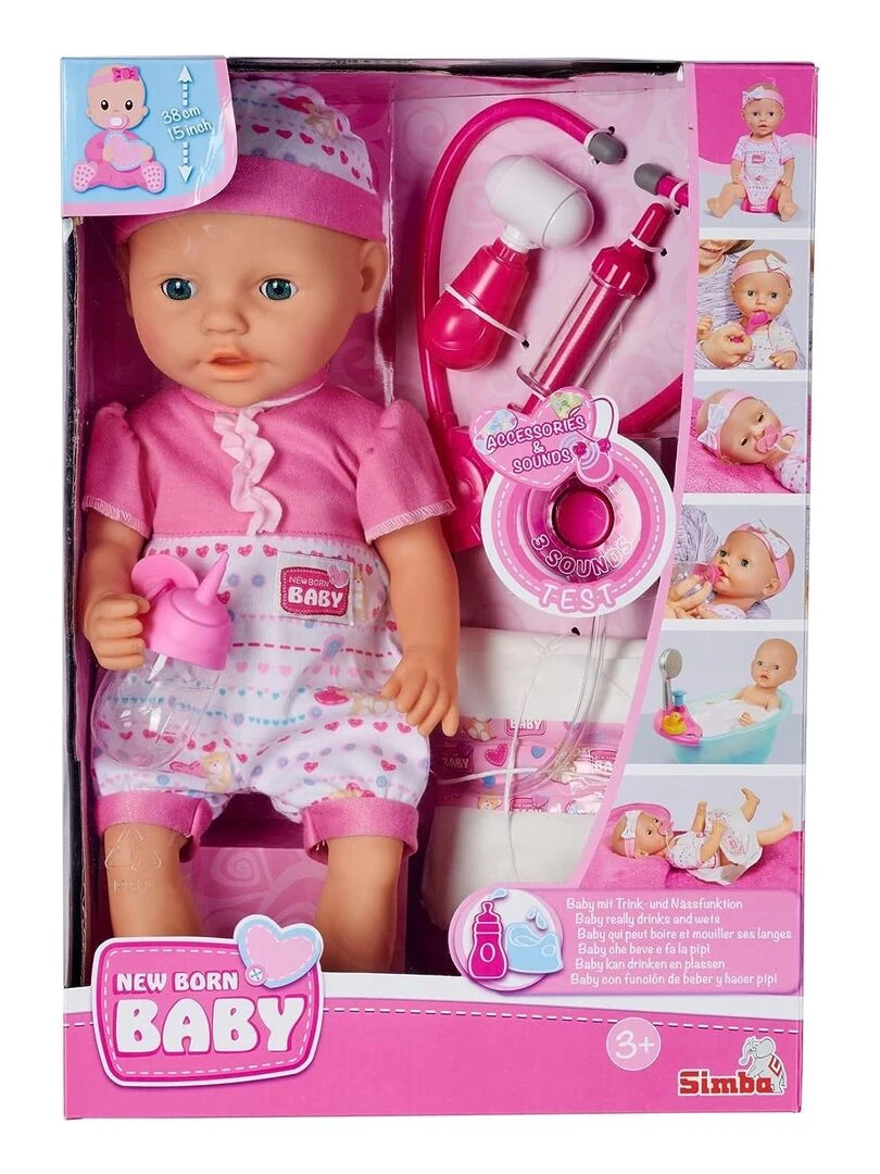 New Born Baby avec accessoires de docteur Poupée en vinyle avec fonction boire et mouiller N/A