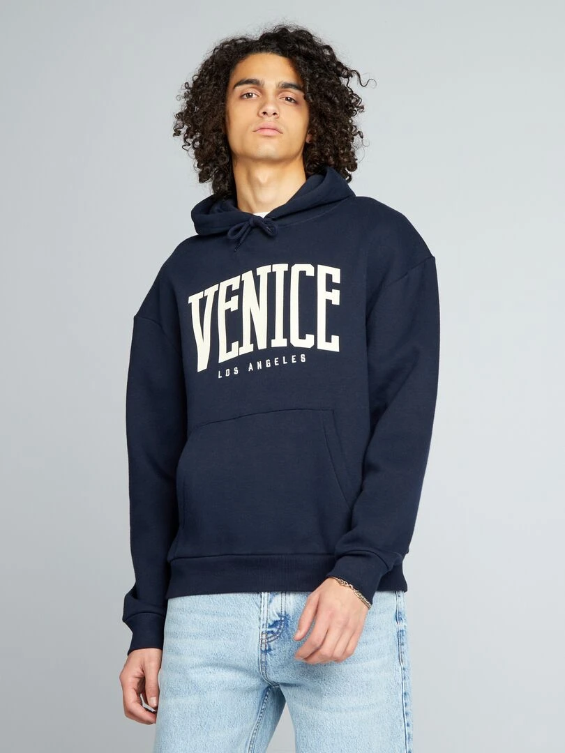 Sweat à capuche à motif   Bleu