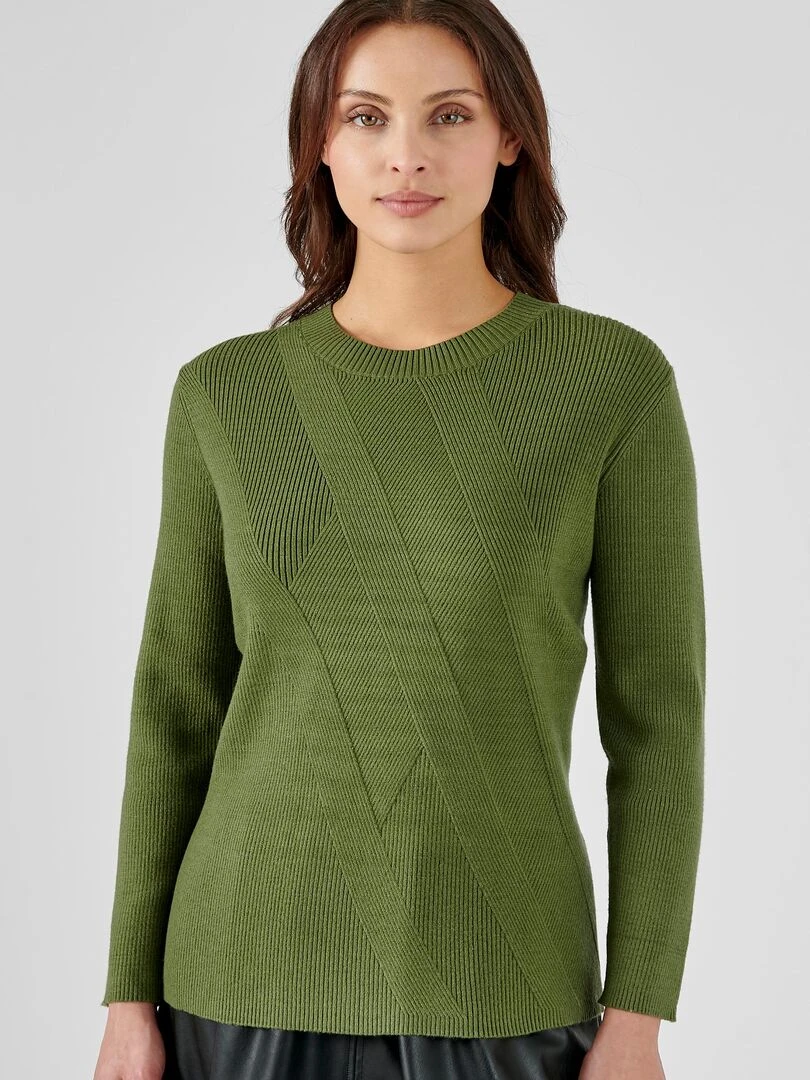 Pull jeu de côtes fantaisie Damart Kaki