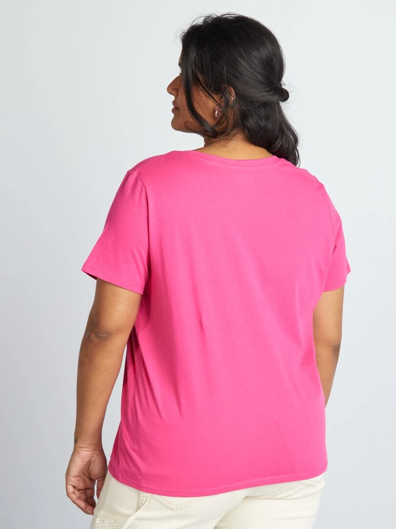 T shirt en jersey à col V   Rose