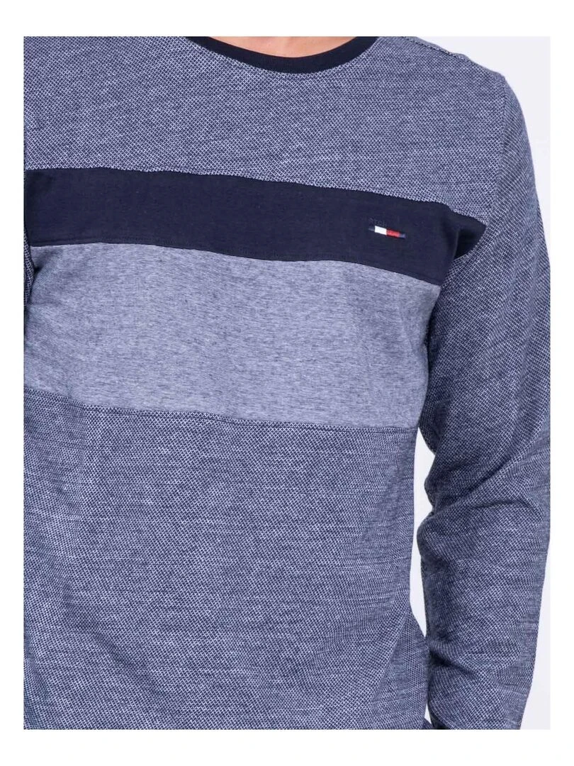 T shirt manches longues col rond pur coton JUPATA   Bleu marine