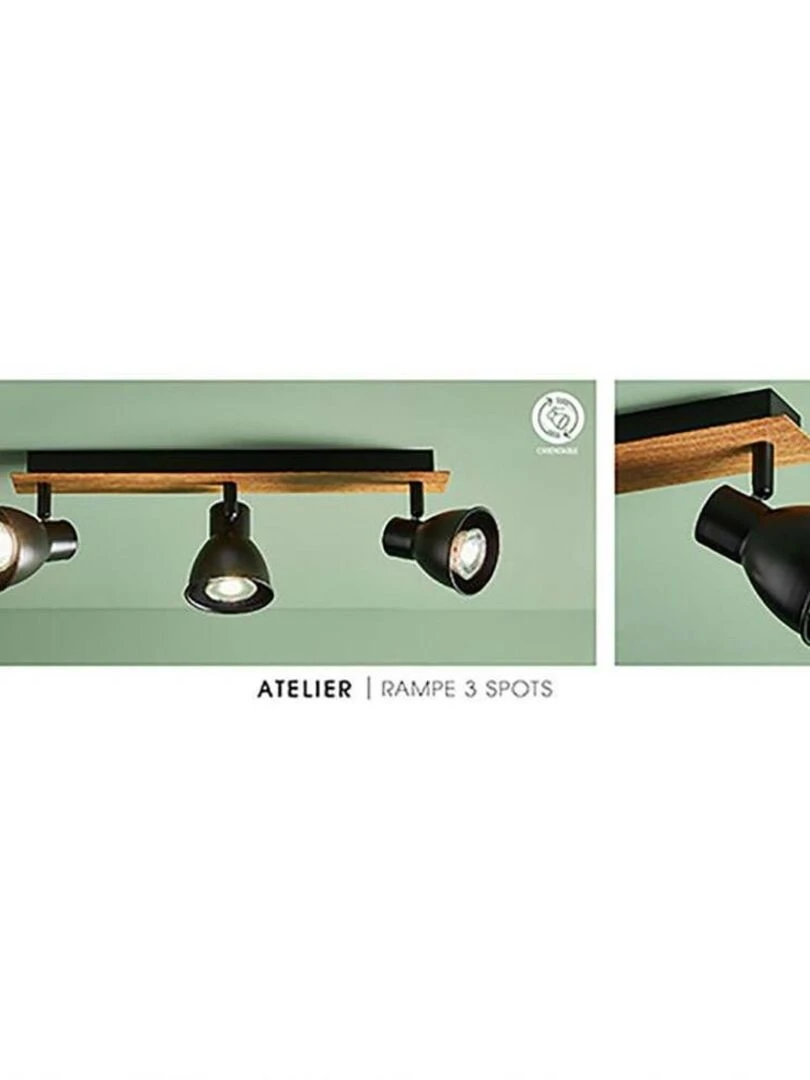 Rampe 3 spots orientables Atelier noir   Noir