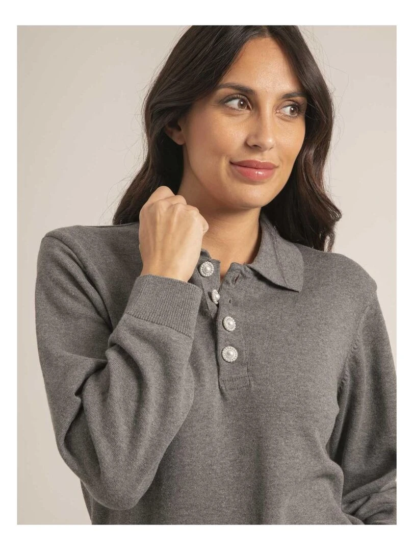 Pull fin col polo KONOR   Gris