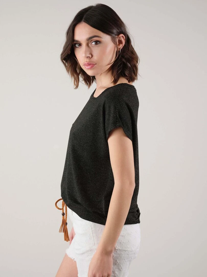 T shirt basique fantaisie pour femme 'Deeluxe'   Noir