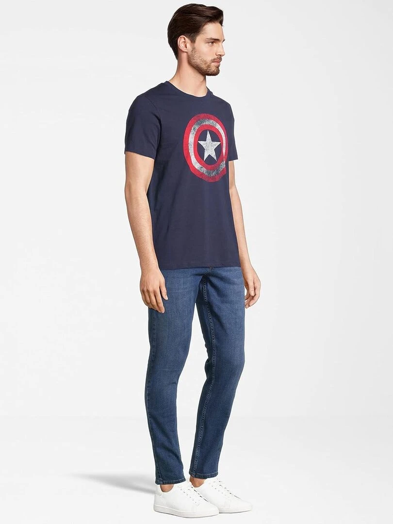 T shirt adulte Captain America bouclier Marvel   100% Coton   Bleu marine   M   Bleu marine