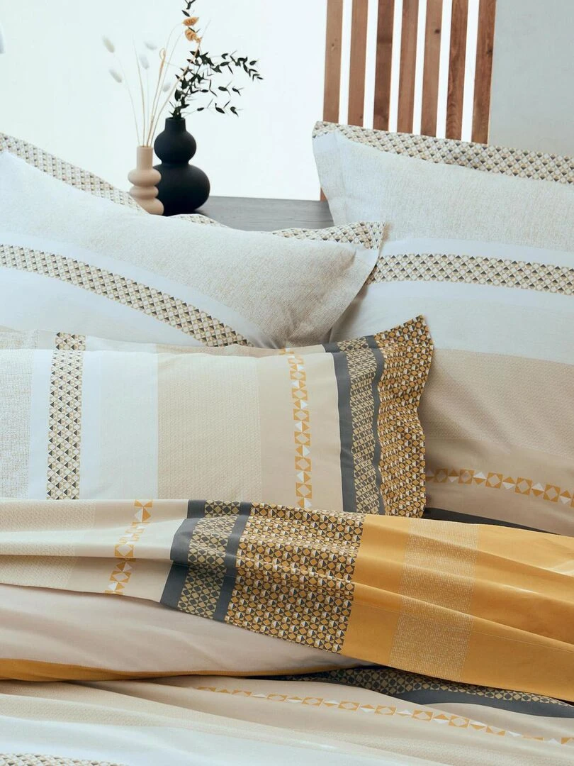 Parure de couette en percale de coton au style ethnique chic Jaune