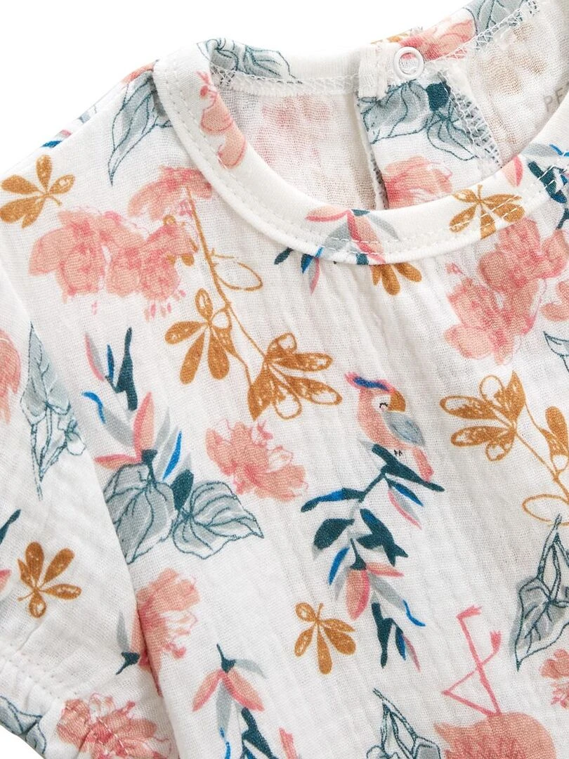 Barboteuse bébé en gaze de coton Flamingo   Ecru