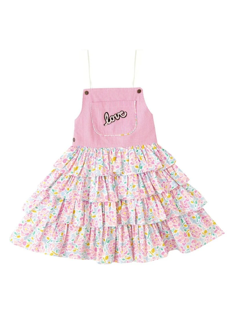 Robe Salopette Fille  Fleurie Rose Bleu Pâle  GIGI   La Faute à Voltaire   Rose clair