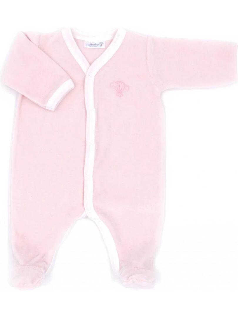 Pyjama velours 100% coton biologique 1 à 6 mois Rose clair