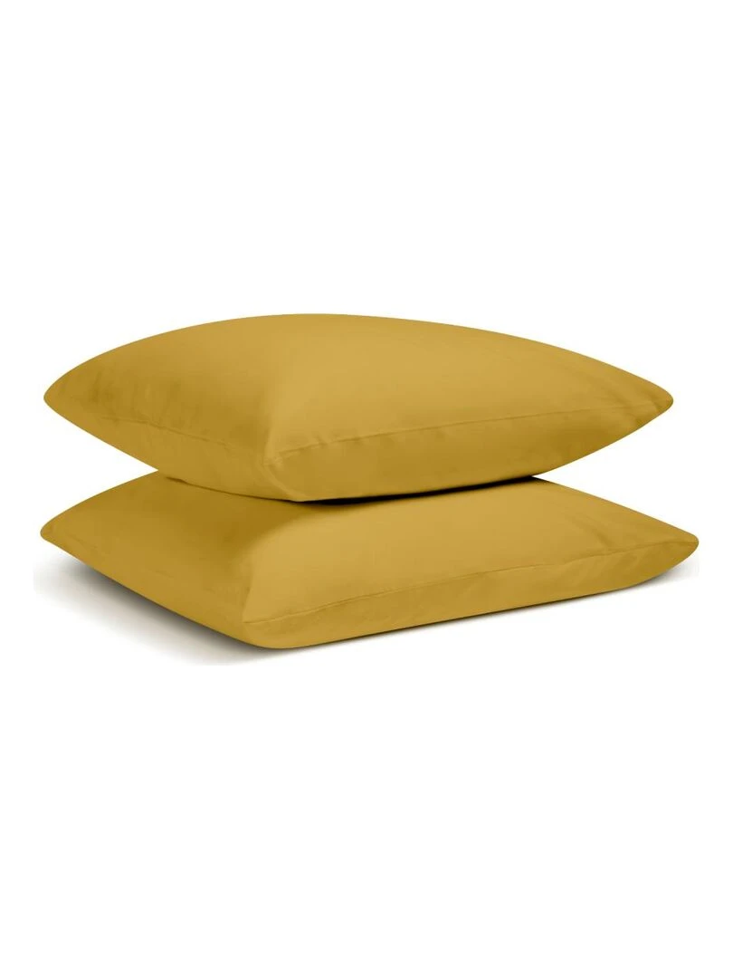 Bleu Câlin   Lot de 2 Taies d'oreiller unies Percale de coton 80 fils/cm²   Moutarde